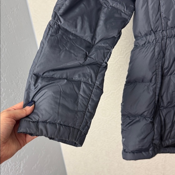 LL Bean Down Puffer Coat Jacket Waist Cinched XL Grey Blue Winter Warm Hooded - Picture 5 of 8